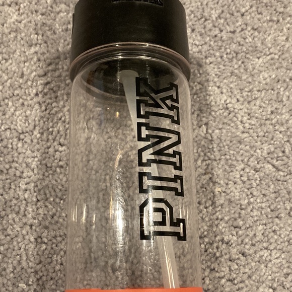 PINK Striped Reusable Plastic Water Bottle With Straw and Handle! - Picture 2 of 10